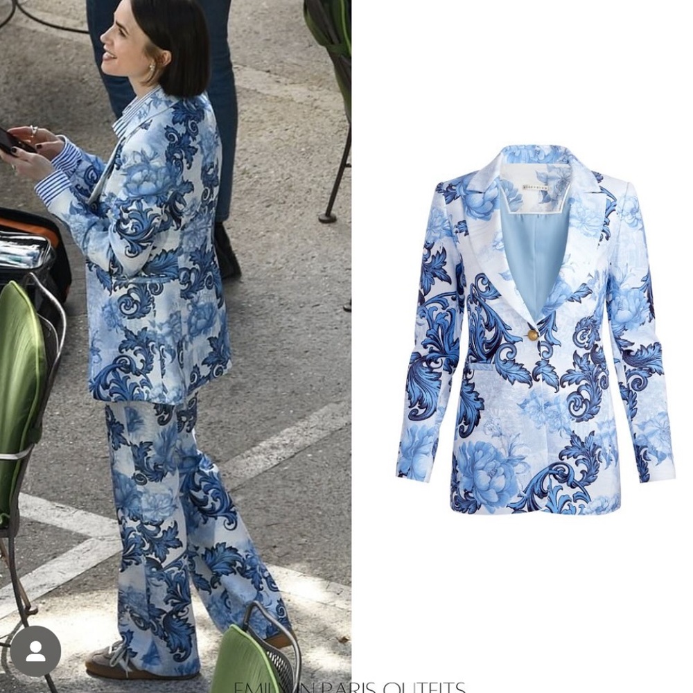 As seen in Emily in Paris Alice + Olivia Breann Floral Peak Lapel Blazer - Picture 5 of 7